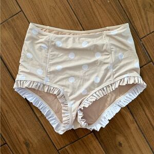 Kortni Jeane Women’s All Ruffled Up Bottoms L in Beige with White Polka Dots